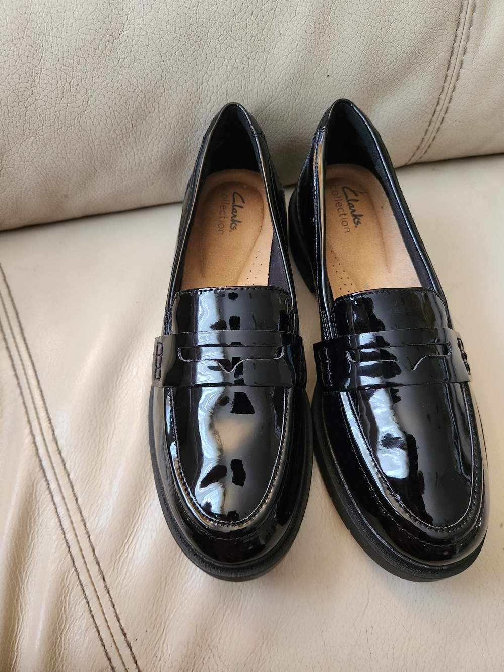 Clarks Women's Black Patent Leather Penny Loafers
